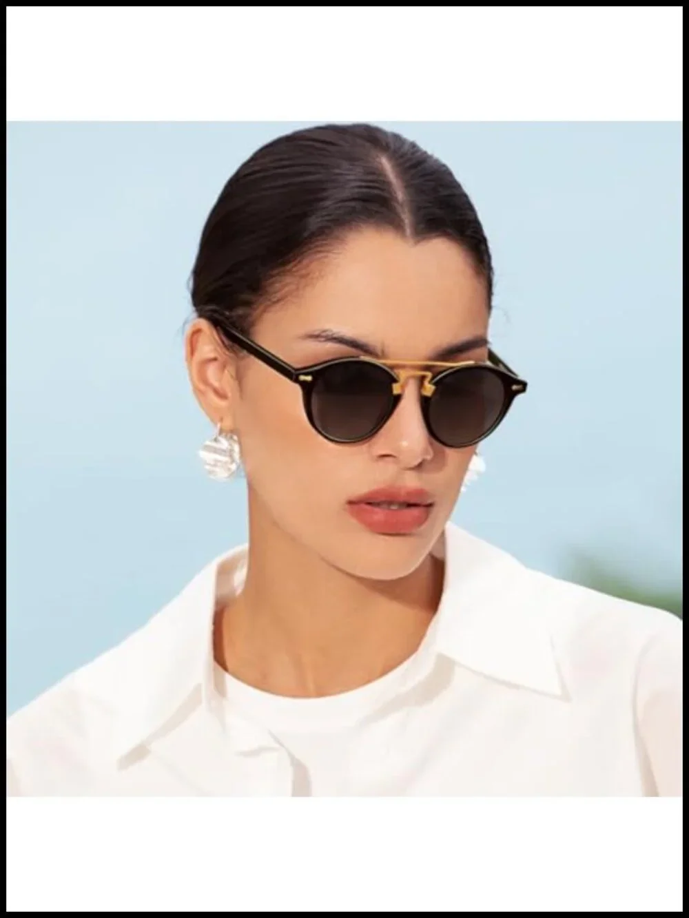 Retro Metal Brow Double Bridge Sunglasses Round Small Face Acetate Frame